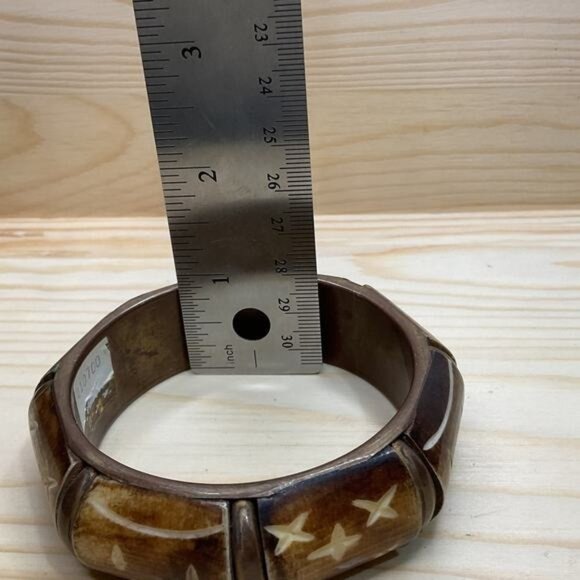 Handcrafted Carved Bangle Bracelet Tribal-Inspired Design & Brown-Tone Finish - Picture 6 of 6